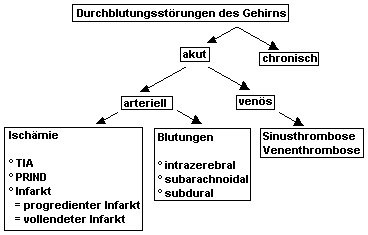 Durchblutungsstrungen des Gehirns werden in verschiedene Formen eingeteilt.